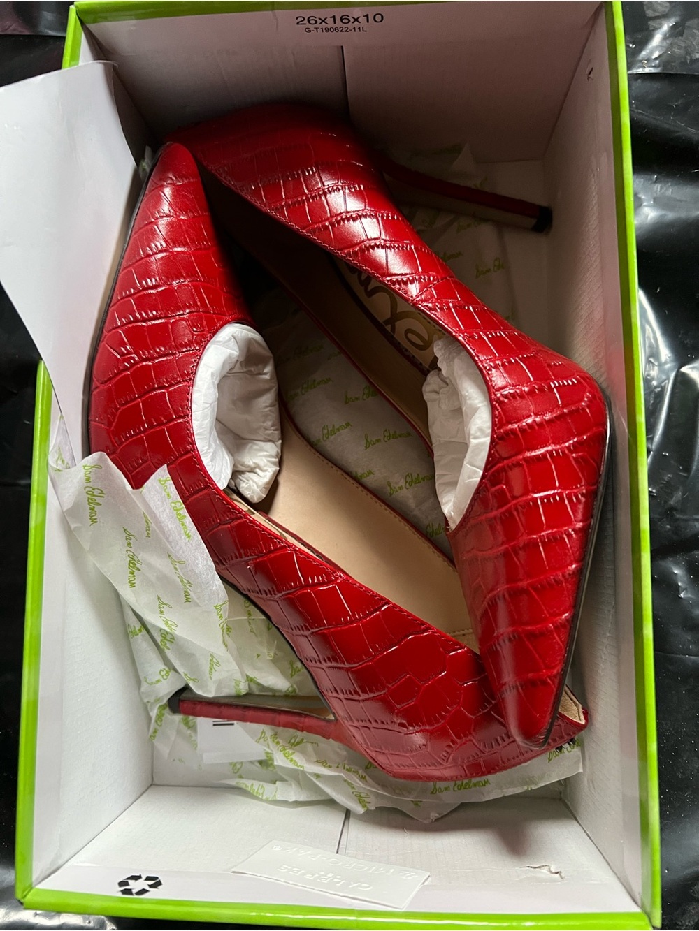 Sam Edelman Red Croc-Embossed Pointed Toe Stilettos